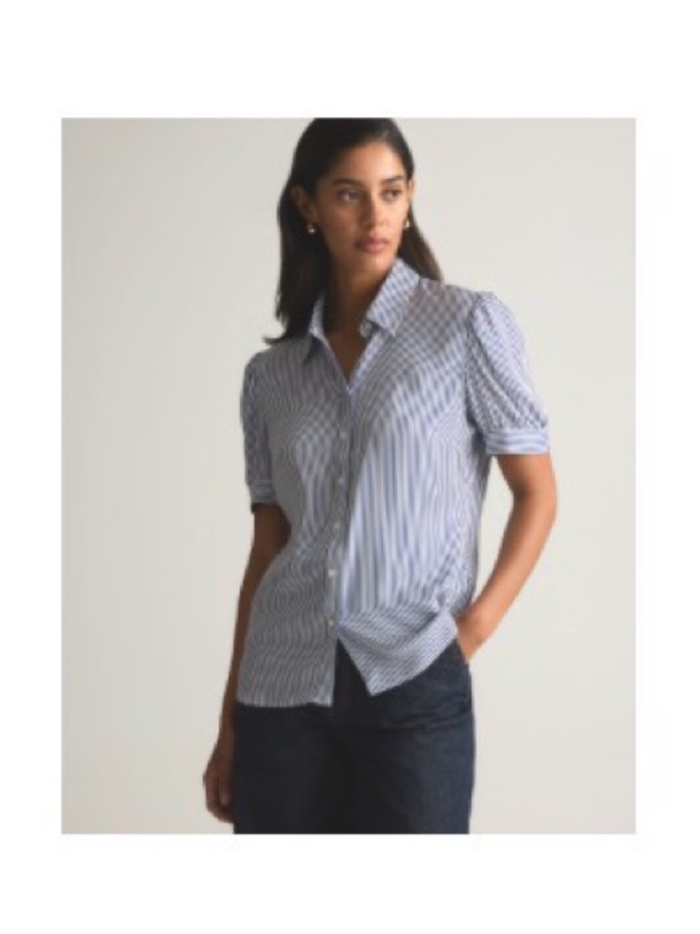 QUINCE Washable Stretch Silk Puff Sleeve in Evie Stripe Medium
